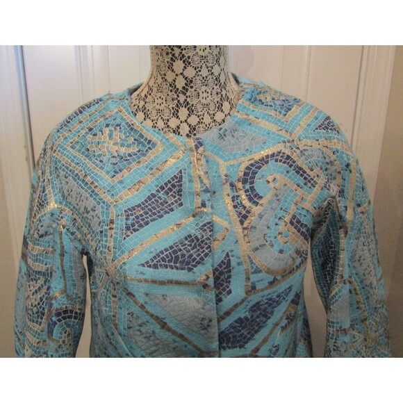 Chicos Coat NWT Blue Mosaic Jacquard Topper Jacket Snap Front Side Pockets 6 - Picture 6 of 13